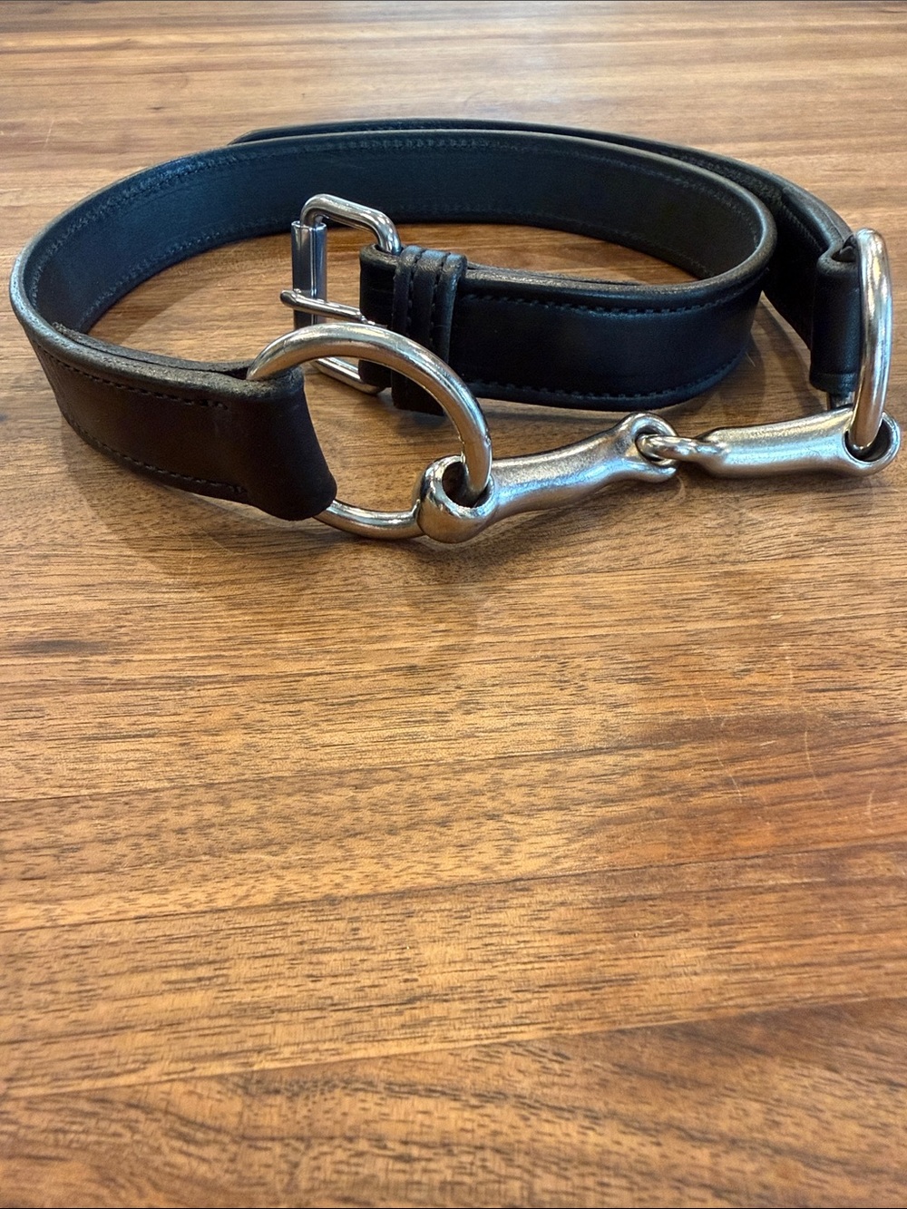 Classic Black Leather Belt with Silver Bit Accent - Women's